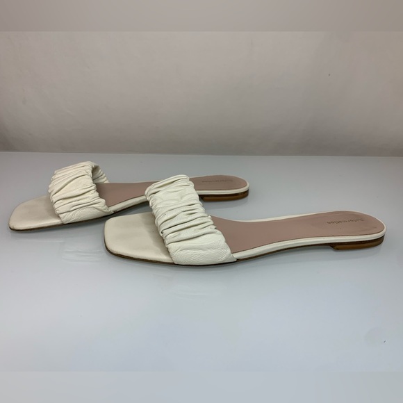 Reformation Women’s White Marcella Ruched Flat Slides Sandals Size 10 - Picture 2 of 9